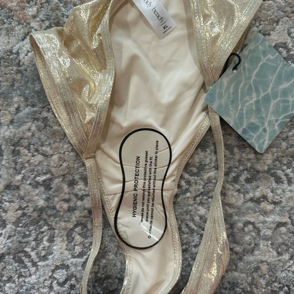 MEW Sandy Beach Sexy Metallic Gold Triangle Bikini Top size L Bottom size XL - Picture 4 of 6